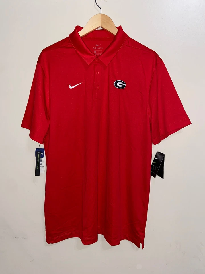 Georgia Bulldogs Nike Polo Shirt Men's Med Red Dri-Fit Embroidered Logo #4005