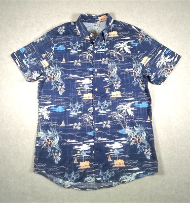 IZOD Saltwater Mens Medium Shirt Blue Sailing Islandzone Tropical Short Sleeve - Image 1 of 4