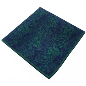Dark Blue with Green Paisley Pocket Square - Picture 1 of 1