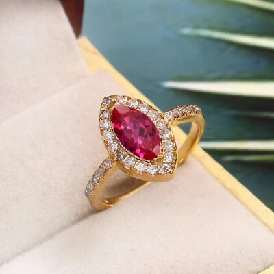 AAA Mozambique Rubí Anillo Rubí Marquesa Piedras Preciosas Anillo Boda Rubí Joyería Foto 1 de 4