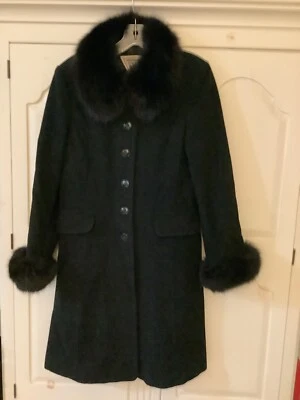 Marvin Richards Women's Winter Black fox fur Wool long coat size 10 - Image 1 of 4