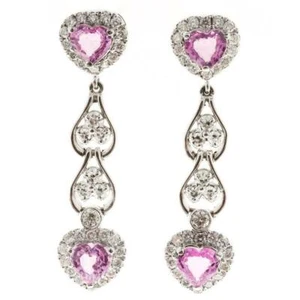 Super Bright Medium Bubble Gum Pink 4.33CT Sapphire & Round CZ Wedding Earrings - Picture 1 of 6
