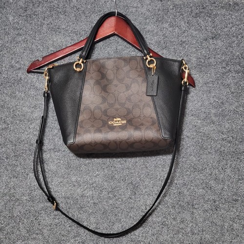 Borsa Coach Signature Kacey tracolla tela e pelle marrone nera borsa C6230