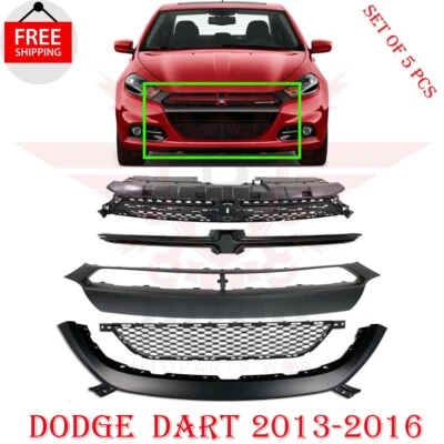 New Front Bumper Molding & Upper & Lower Grille Set 5PC For 2013-2016 Dodge Dart - Изображение 1 из 4