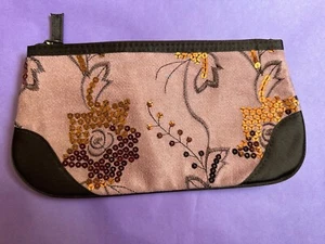 Vintage New”Avon Brown Pink Floral-Clutch Evening Bag With Sequin Trim. B9 - Picture 1 of 6