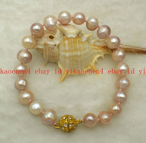 VALENTINO Bracciale perle tonde naturali nuove 7 8 8 9 mm viola acqua dolce pietre preziose 7 9"