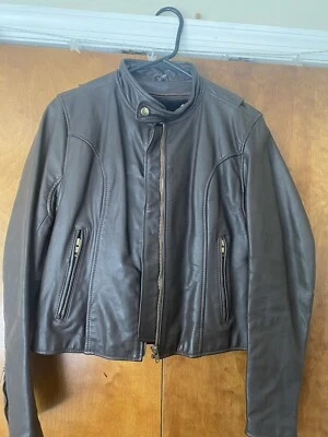 Винтажная коричневая кожаная мотоциклетная куртка-бомбер Steinmark размер 10 с подкладкой - Изображение 1 из 4