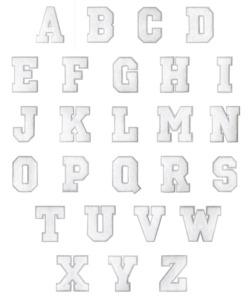 6" White Varsity Alphabet Letters on White Chenille Iron-on Patch - Image 1 of 1