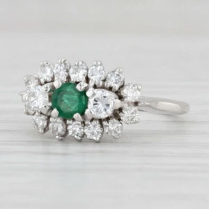 0.74ctw Esmeralda Anillo Diamante Halo 18k Oro Blanco Talla 4 Compromiso - Imagen 1 de 8