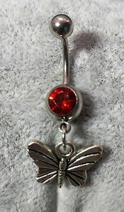 PIERCING OMBELICO FARFALLA BUTTERFLY NAVEL BELLY BARS 316L SURGICAL STEEL 1,6 MM - Picture 1 of 1
