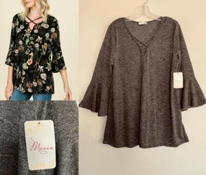 MISIA Boho Goth Chic Tunic Knit Top 1X XL? Black Gold Sexy V-Neck Dark Romantic - Picture 1 of 7