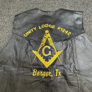 Masonic Lodge Vest Antelope Creek Leather Black Mens Extra Large Patch Vintage - Picture 1 of 12