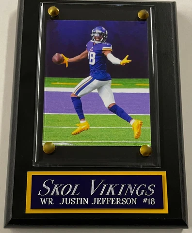 JUSTIN JEFFERSON MINNESOTA VIKINGS 4X6 FRAMED PHOTO WALL PLAQUE-MAN CAVE ART Cover