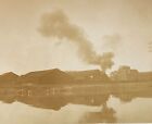 Vintage Photo Old Factory Mill Train River Water Reflection