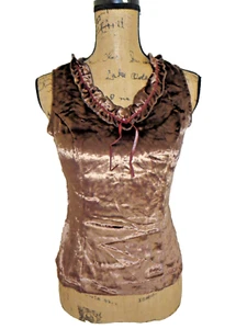 JAPAN MADE BROWN VELOUR SLEEVELESS TOP SIZE XS - Picture 1 of 8