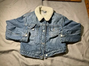 Old Navy Jacket Youth Kids Large 10/12 Blue Denim Sherpa Lined Trucker Coat - Picture 1 of 10