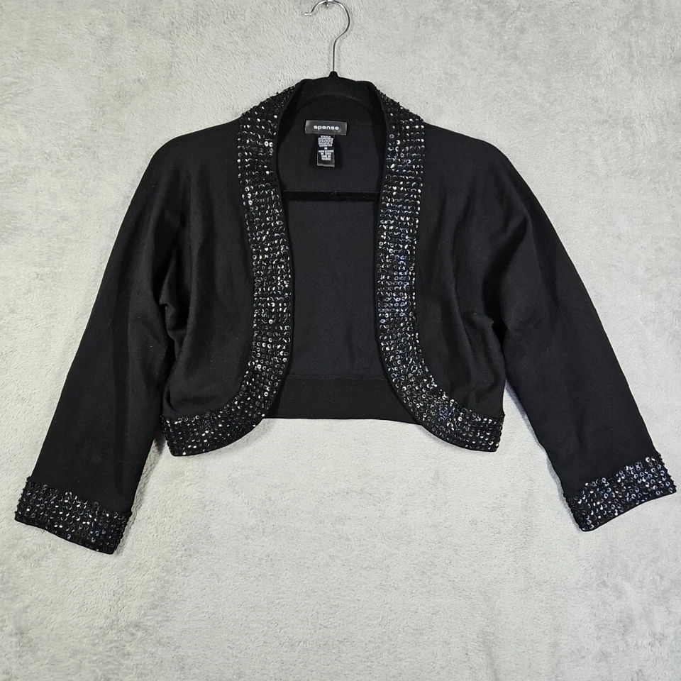 Suéter para mujer Spense negro recortado manga 3/4 negro lentejuelas y cuentas talla M Foto 1 de 4