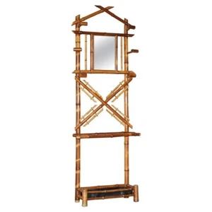 ANTIQUE CIRCA 1920'S ART DECO BAMBOO HAT COAT GLOVES & SCARF RACK WITH MIRROR - Picture 1 of 19