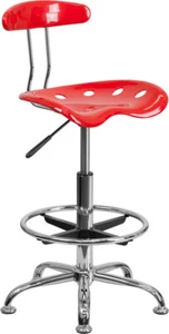 Vibrant Red  Swivel Drafting Stool Chair with Tractor Seat and Foot Ring - Picture 1 of 6