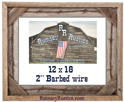 12x18 Barbed Wire rustic barnwood barn wood picture frame weathered upcycled - Image 1 of 3