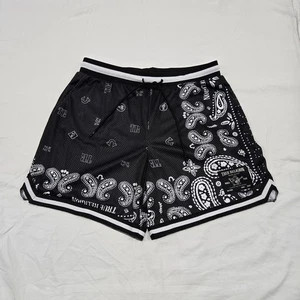 EUC Sz XL Men's True Religion Paisley Bandana Logo Shorts Black & White Mesh AOP - Picture 1 of 14
