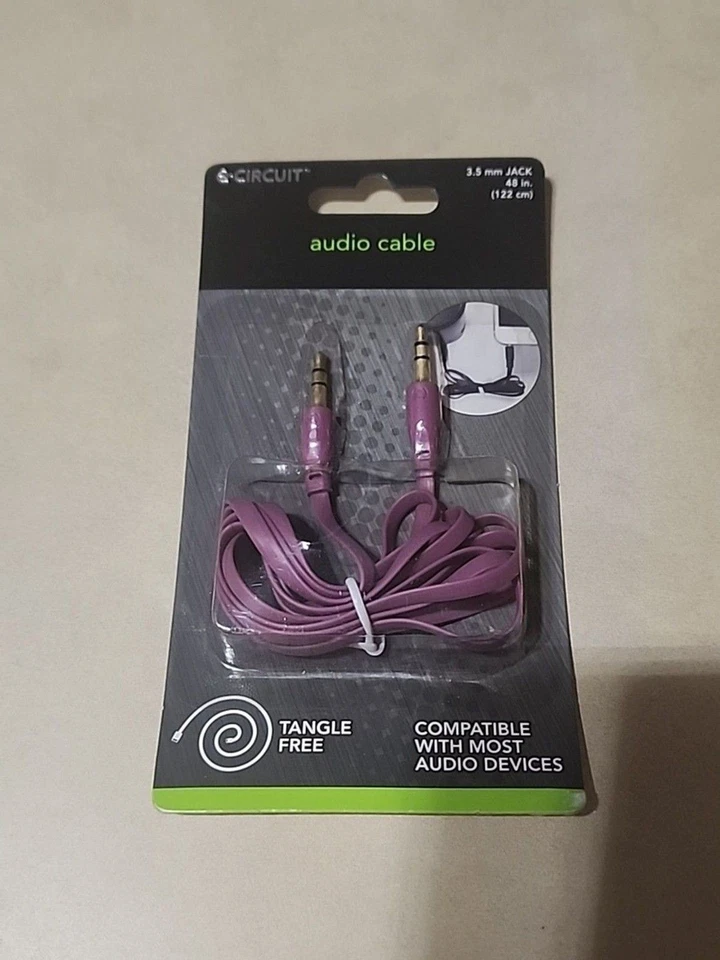 Cable de audio eCircuit 3,5 mm 48" púrpura sin enredos cable auxiliar NUEVO sellado Foto 1 de 2