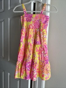 Lilly Pulitzer Girls Large Calla Yellow Violet Pink Sea Floral Sundress - Picture 1 of 4