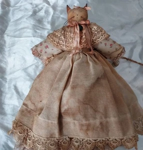 Antike Stoffpuppe "Katze" mit datierter Postkarte (1908)  - Bild 1 von 14