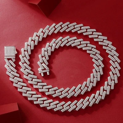 14MM Real MOISSANITE Miami Cuban Link Chain Hip Hop Necklace 925 Silver 18-22" - Image 1 of 4