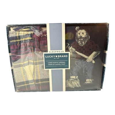 🔥 Lucky Brand Sleepwear Set Mens Sz M Flannel Pants L/S Thermal Bear Pajamas 🔥 - Image 1 of 4