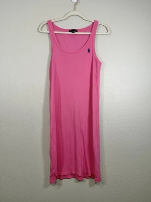 Vestido Ralph Lauren sem mangas com nervuras macio vibrante rosa bordado logotipo feminino GG - Imagem 1 de 4