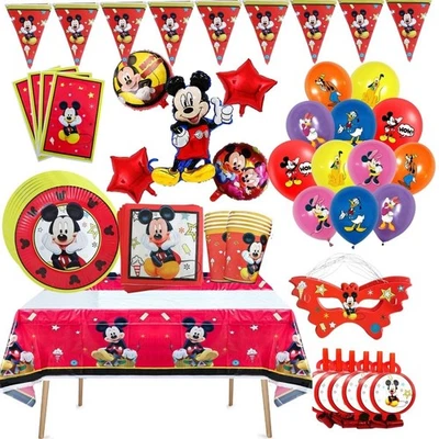 Mickey Mouse decorations party tableware set plate napkins foil balloon birthday - Image 1 of 2