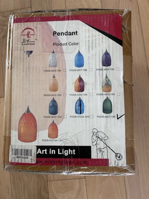Vidrio soplado Viz Art, colgante azul verde mate níquel cepillado nuevo en caja Foto 1 de 2