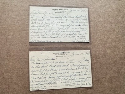 US 1944 Postal Cards #UX27 +Service Men's Club +06-13-14-1944 CDS +2 Cards +Msg - Image 1 of 2