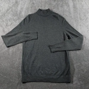 Skovde Jumper Mens Medium Charcoal Grey Pure Merino Wool Mock Neck Office Knit - Picture 1 of 8