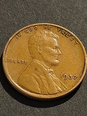 1937 Wheat Penny No Mint Mark L in Liberty Touching Rim - Image 1 of 3