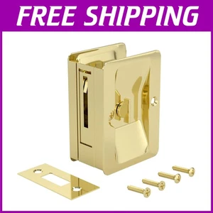 Onward Pocket Door Pull with Privacy Lock, Brass Finish - Picture 1 of 10