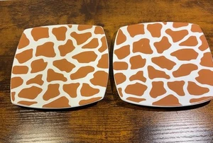 222 FIFTH Giraffe Orange BREAD or SNACK plates 6 Inch square set of 2 - Picture 1 of 6