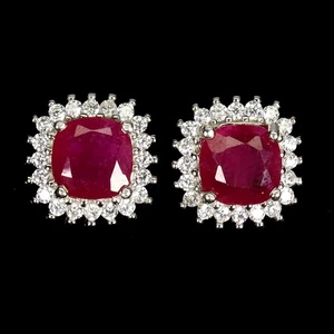 925 Sterling Silver Earrings Cushion Ruby 6mm Natural Gemstone Jewelry - Picture 1 of 13