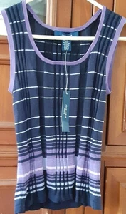 JONES WEAR PETITE NAVY LAVENDAR PINK GESTREIFT STRICK ÄRMELLOS PULLOVER GR. PM - Bild 1 von 3