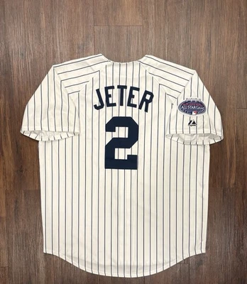 Camiseta Derek Jeter 2008 ASG New York Yankees Majestic Home a Rayas - Talla L Foto 1 de 4