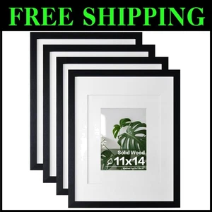Solid Wood Black Picture Frames 11x14 Set of 4 - Foto 1 di 8