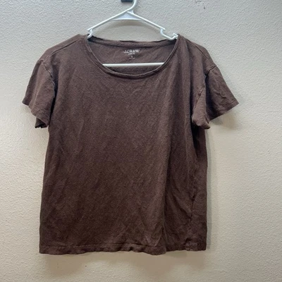 J. Crew 100% Linen Tee Top Women’s Sz S Chocolate Brown Boxy Cropped Minimalist - Image 1 of 4