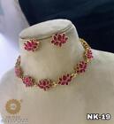 South Indian Bollywood Kempu Matte Finish Lotus Choker Necklace Jewelry Set