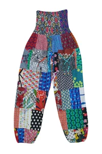 Boho Hippy Gypsy Colorful High Waist Patchwork Printed Cotton Harem Pants S/M