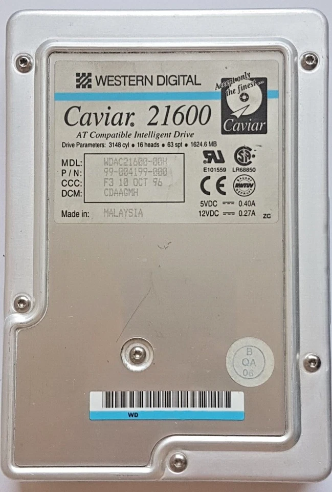 1.6 GB Ide Western Digital Caviar 21600 WDAC21600-00H P-Ata 5200RPM 128KB 3,5 " - Image 1 of 1