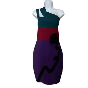 Herve Leger Bodycon-Kleid Tri Color Side Rose Cut Out Neckline Bandage M - Bild 1 von 9