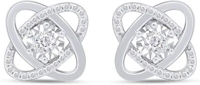 0.02 Ct Accent Love Knot Stud Earrings Natural Diamond 14k Gold Plated Sterling - Image 1 of 4