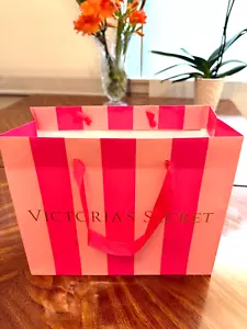 Victoria's Secret SMALL Stripe Hot Pink Paper Shopping Favor Gift Paper Bag - Picture 1 of 3