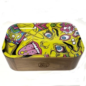 Psychedelisch Medium Nussbaumtablett Rollbox Set Rollbox Pink Rolltablett - Bild 1 von 4